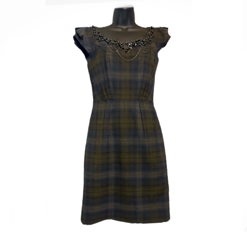 ANTONIO MELANI Plaid Jewelry Embellishment Sheath Dress size 0 Y2K Goth core